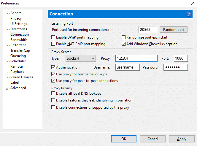 utorrent Proxy Settings