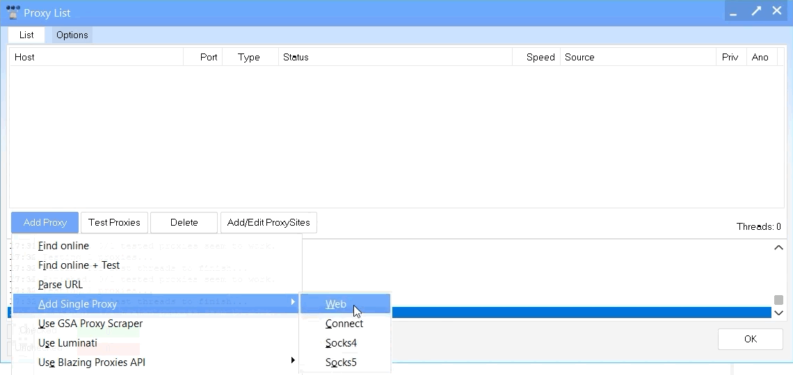 GSA SE Ranker Add Proxy