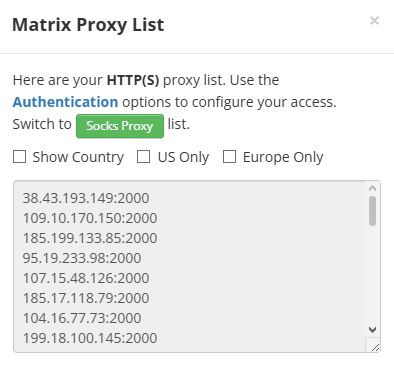 Lista Proxy Matrix