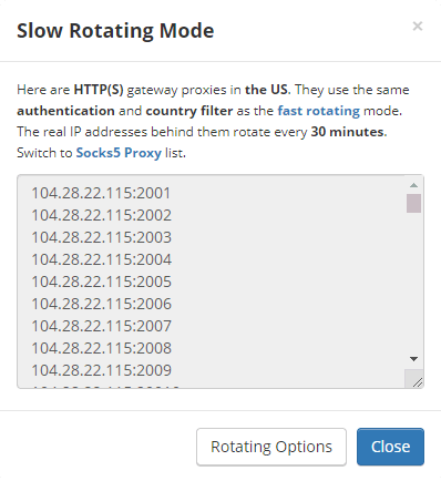 Slow rotating proxy list